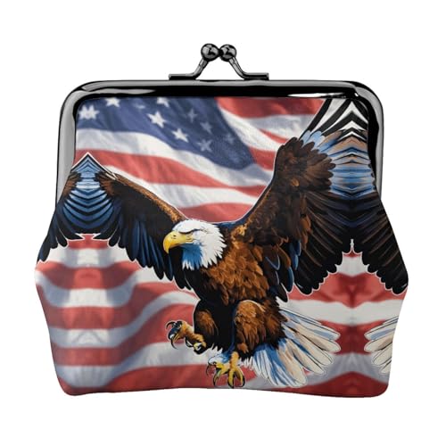Adler mit USA-Flaggen-Druck, praktische Münzgeldbörse, niedlicher Mini-Münzbeutel für Frauen (11,5 x 10,5 cm), exquisit, Schwarz, Einheitsgröße von SDFHU