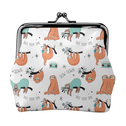 Brauner Faultier-Druck, praktische Münzgeldbörse, niedlicher Mini-Münzbeutel für Frauen (11,5 x 10,5 cm), exquisit, Schwarz, Einheitsgröße von SDFHU