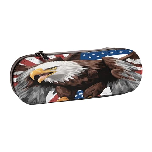 Federmäppchen aus Leder mit Adler mit USA-Flagge, vielseitiges Stifteetui aus Leder, für Reisen und den täglichen Gebrauch von SDFHU