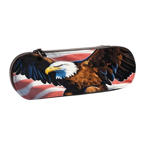 Federmäppchen aus Leder mit Adler mit USA-Flagge, vielseitiges Stifteetui aus Leder, für Reisen und den täglichen Gebrauch von SDFHU