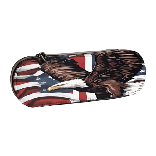 Federmäppchen aus Leder mit Adler mit USA-Flagge, vielseitiges Stifteetui aus Leder, für Reisen und den täglichen Gebrauch von SDFHU