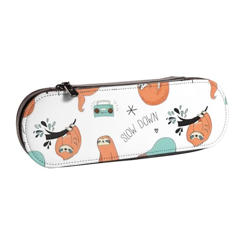 Federmäppchen aus Leder mit Faultier-Aufdruck, vielseitiges Stifteetui aus Leder, für Reisen und den täglichen Gebrauch von SDFHU