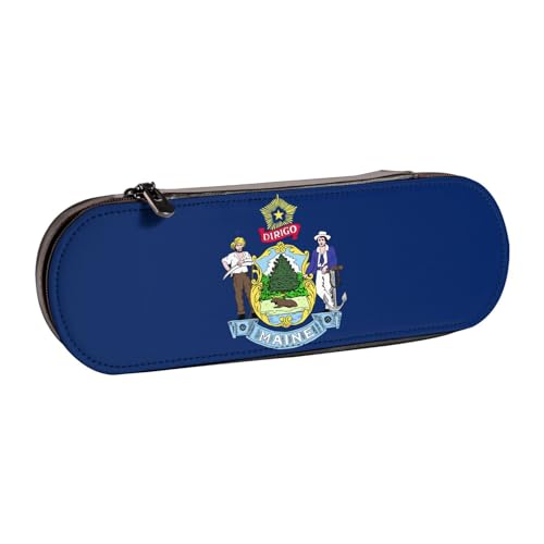Federmäppchen aus Leder mit Flagge von Maine – Vielseitiges Stifteetui aus Leder für Reisen und den täglichen Gebrauch von SDFHU