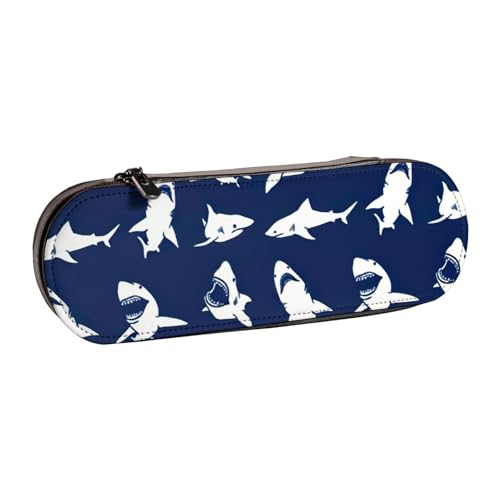 Federmäppchen aus Leder mit Haifischmuster mit verschiedenen Gesten – Vielseitiges Federmäppchen aus Leder für Reisen und den täglichen Gebrauch von SDFHU