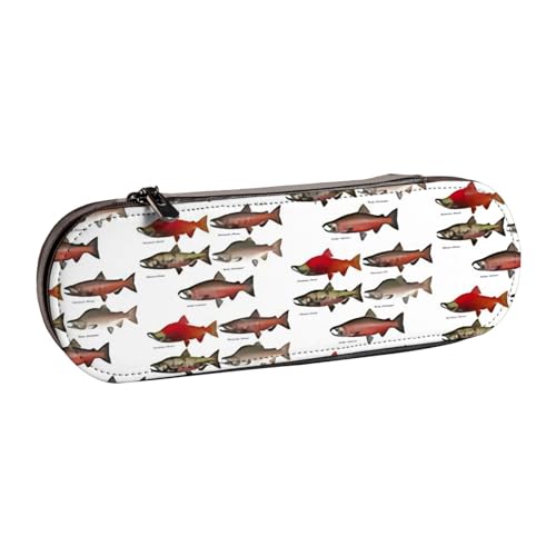 Federmäppchen aus Leder mit Lachsdruck, vielseitiges Stifteetui aus Leder, für Reisen und den täglichen Gebrauch von SDFHU