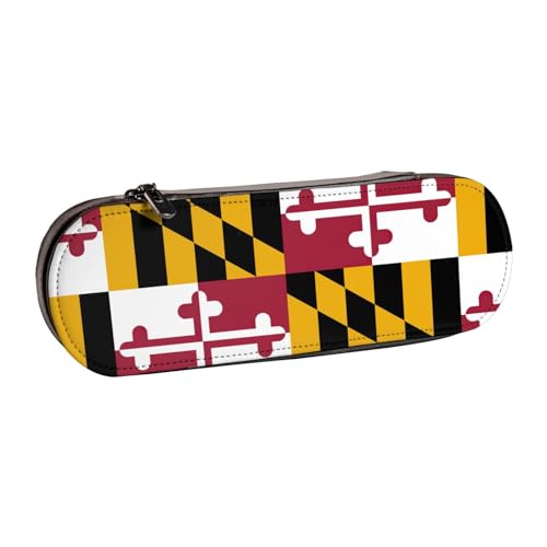 Federmäppchen aus Leder mit Maryland-Staatsflaggen-Druck, vielseitiges Stifteetui aus Leder, für Reisen und den täglichen Gebrauch von SDFHU