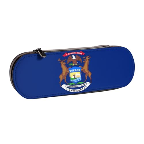 Federmäppchen aus Leder mit Michigan-Staatsflaggen-Druck, vielseitiges Stifteetui aus Leder, für Reisen und den täglichen Gebrauch von SDFHU