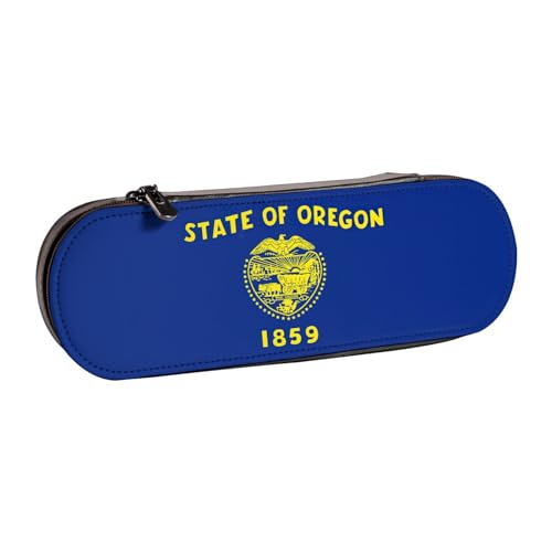 Federmäppchen aus Leder mit Oregon-Flaggen-Druck, vielseitiges Stifteetui aus Leder, für Reisen und den täglichen Gebrauch von SDFHU