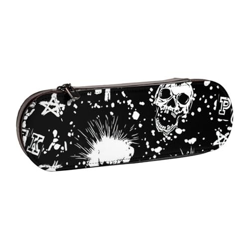Federmäppchen aus Leder mit Punk-Totenkopf-Druck, vielseitiges Stifteetui aus Leder, für Reisen und den täglichen Gebrauch von SDFHU