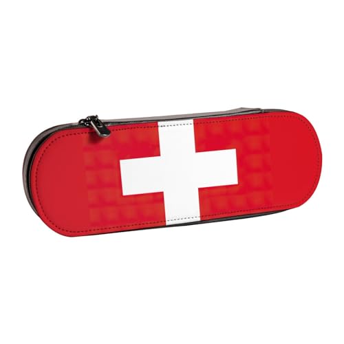 Federmäppchen aus Leder mit Schweizer Flagge, vielseitiges Stifteetui aus Leder, für Reisen und den täglichen Gebrauch von SDFHU