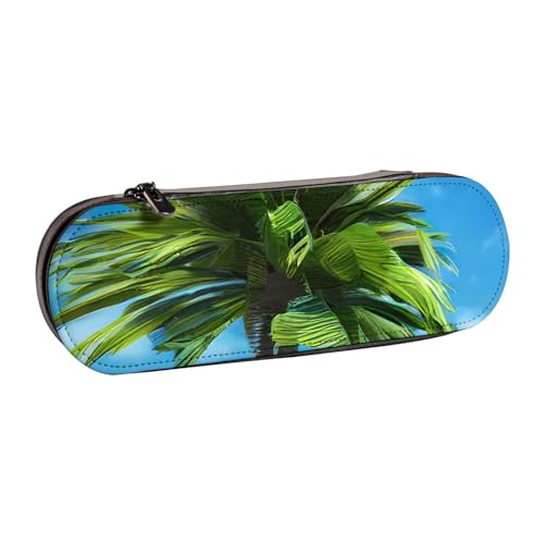 Federmäppchen aus Leder mit Sommerpalmen-Druck, vielseitiges Stifteetui aus Leder, für Reisen und den täglichen Gebrauch von SDFHU