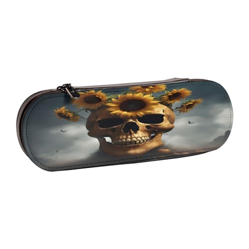 Federmäppchen aus Leder mit Sonnenblumen-Motiv, Motiv: Halloween-Totenkopf-Motiv, vielseitiger Stifthalter, Federmäppchen, Reisen, Alltag von SDFHU