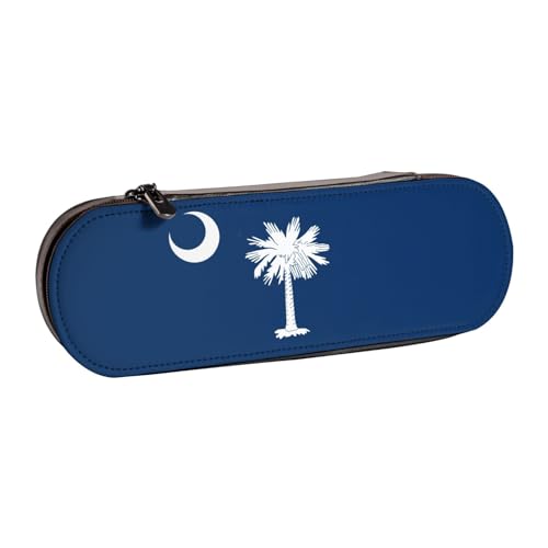 Federmäppchen aus Leder mit South Carolina-Flaggen-Aufdruck – vielseitiger Stifthalter aus Leder für Reisen und den täglichen Gebrauch von SDFHU