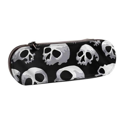 Federmäppchen aus Leder mit Totenkopf-Aufdruck – vielseitiger Stifthalter aus Leder für Reisen und den täglichen Gebrauch von SDFHU
