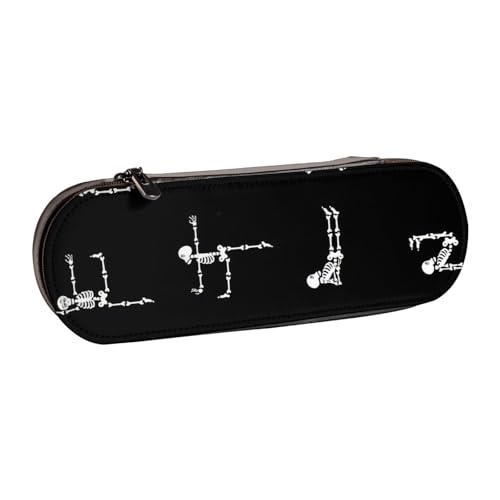 Federmäppchen aus Leder mit Totenkopf-Yoga-Aufdruck – vielseitiger Stifthalter aus Leder für Reisen und den täglichen Gebrauch von SDFHU