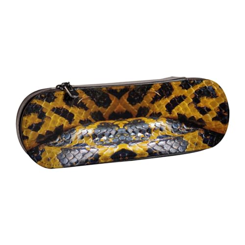 Federmäppchen aus Leder mit gelbem Schlangenmuster – vielseitiger Stifthalter aus Leder für Reisen und den täglichen Gebrauch von SDFHU