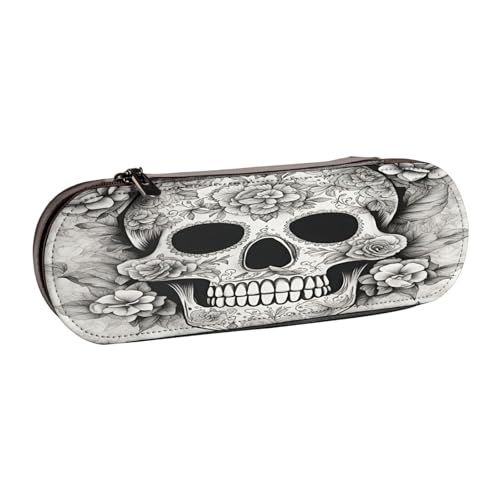 Federmäppchen aus Leder mit mexikanischem Totenkopf-Druck, vielseitiges Stifteetui aus Leder, für Reisen und den täglichen Gebrauch von SDFHU