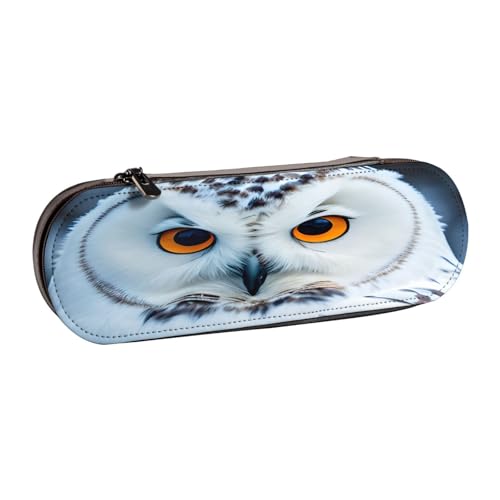 Federmäppchen aus Leder mit schneebedeckten Eulen-Augen, vielseitiger Stifthalter aus Leder, für Reisen und den täglichen Gebrauch von SDFHU