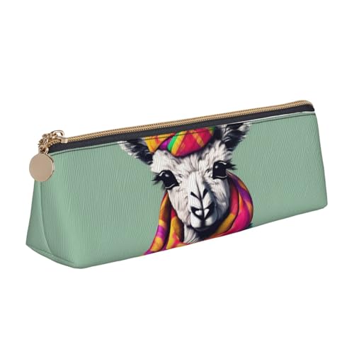 Federmäppchen mit Lama-in-Schal-Druck, leicht, geräumig, großes Fassungsvermögen, dreieckig, mit Reißverschluss für Schreibwerkzeuge, weiß, Einheitsgröße von SDFHU