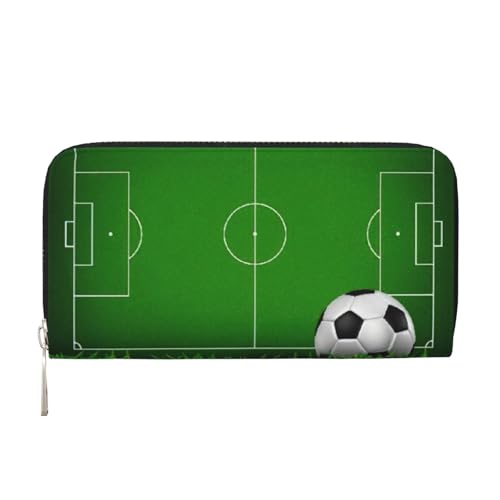 Green Grass Field Soccer Playground Damen-Geldbörse, trendig, reisefreundlich, 20 x 8 cm, legere Clutch, Geschenk für Damen, Schwarz, Einheitsgröße, Kunst von SDFHU