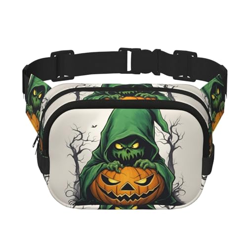 Grüner Geist Horror Halloween Kürbis 1 Druck Männer und Frauen Quadratisch Doppellagige Hüfttasche Workout Crossbody Reise Hüfttasche, Schwarz, Einheitsgröße von SDFHU