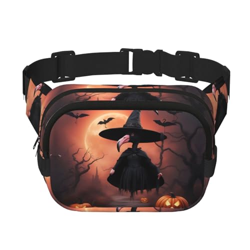 Halloween Flamingo Hexenhut Druck Herren und Damen Quadratisch Doppellagige Hüfttasche Workout Crossbody Reise Hüfttasche, Schwarz, Einheitsgröße von SDFHU