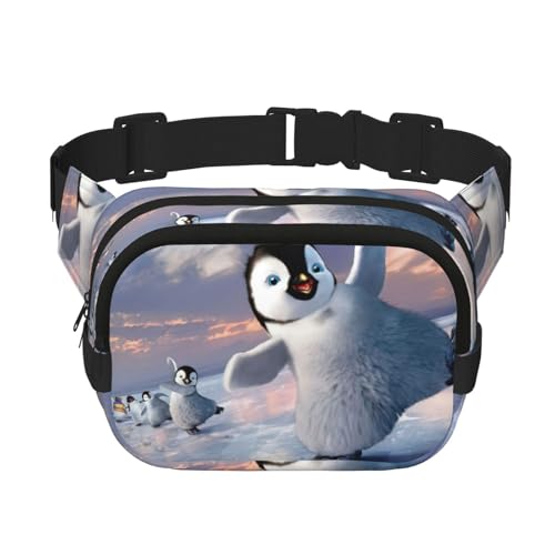 Happy Pinguin Print Herren und Damen, quadratisch, doppellagig, Hüfttasche, Workout, Crossbody, Reise-Hüfttasche, Schwarz, Einheitsgröße Happy Pinguin Print Herren und Damen, quadratisch, doppellagig, Hüfttasche, Workout, Crossbody, Reise-Hüfttasche, Schwarz, Einheitsgröße von SDFHU