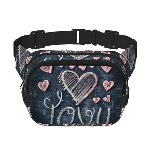 I Love You Words with Hearts Print Men and Women Square Double Layer Waist Bag Workout Crossbody Travel Waist Bag, Schwarz, Einheitsgröße von SDFHU