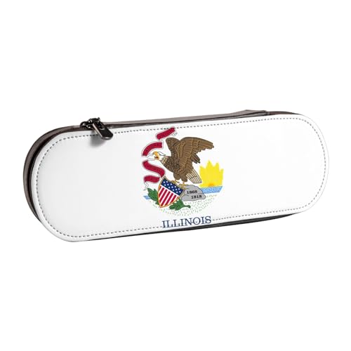 Illinois Federmappe aus Leder mit Staatsflagge – Vielseitiges Federmäppchen aus Leder für Reisen und den täglichen Gebrauch von SDFHU