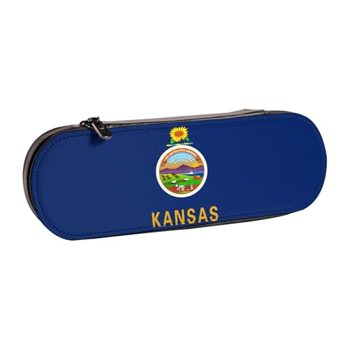 Kansas Federmappe aus Leder mit Staatsflaggen-Aufdruck – vielseitiges Leder-Stifthalter, Federmäppchen, Reisen, Alltag von SDFHU