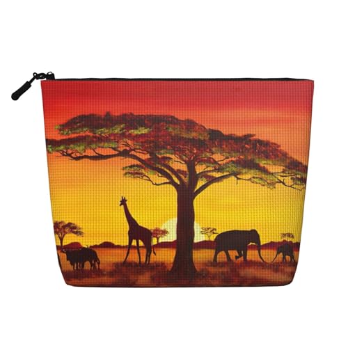 Kulturbeutel für Damen, afrikanisches Tier, Sonnenuntergang, einlagig, Make-up-Tasche, Reiseutensilien, Kosmetik, Reißverschluss, Schwarz, Einheitsgröße Kulturbeutel für Damen, afrikanisches Tier, Sonnenuntergang, einlagig, Make-up-Tasche, Reiseutensilien, Kosmetik, Reißverschluss, Schwarz, Einheitsgröße von SDFHU