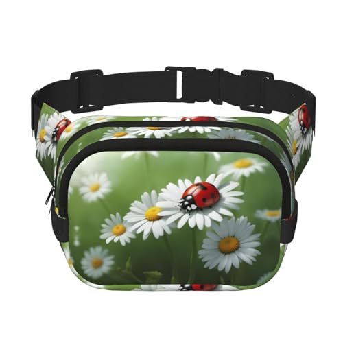 Ladybug on Daisy Flower Print Herren und Damen Quadratische Doppellagige Hüfttasche Workout Crossbody Reise Hüfttasche, Schwarz, Einheitsgröße von SDFHU