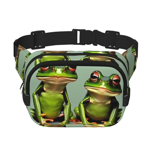 Lustige grüne Frösche 1 Druck Männer und Frauen quadratische doppellagige Hüfttasche Workout Crossbody Reise Hüfttasche, Schwarz, Einheitsgröße von SDFHU