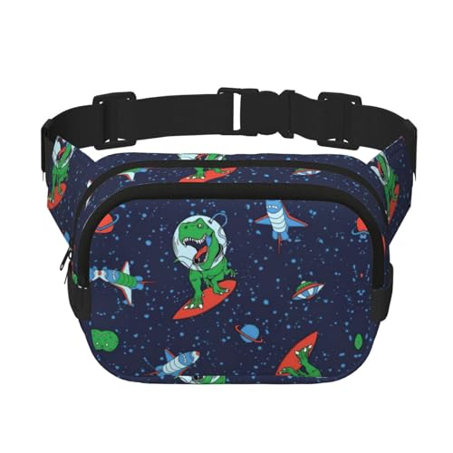 Lustiger Astronauten-Dinosaurier-Raketen-Druck, für Damen und Herren, quadratisch, doppellagig, für Workout, Crossbody, Reise-Hüfttasche, Schwarz, Einheitsgröße von SDFHU