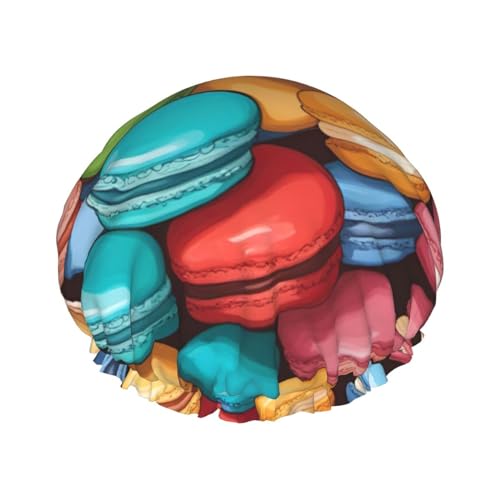 Macaron Biscuit Flavored Print Double Layer Shower Cap Reusable Lightweight And Soft Bath Hair Cap For Women von SDFHU
