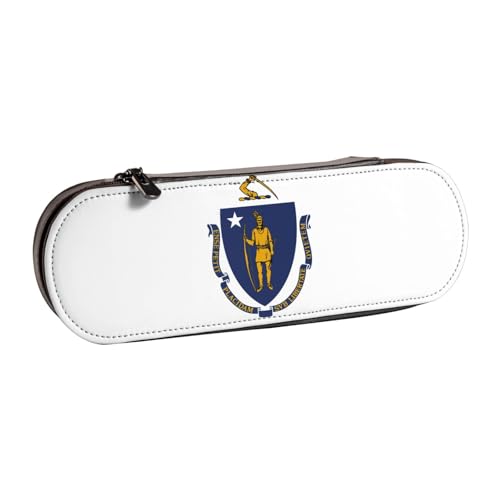 Massachusetts Federmappe aus Leder mit Staatsflaggen-Druck, vielseitiges Stifteetui aus Leder, für Reisen und den täglichen Gebrauch von SDFHU
