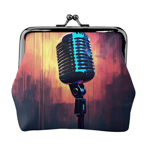 Mikrofon mit Musiknoten-Druck, praktische Münzgeldbörse, niedliche Mini-Münztasche für Frauen (11,5 x 10,5 cm), exquisit, Schwarz, Einheitsgröße von SDFHU