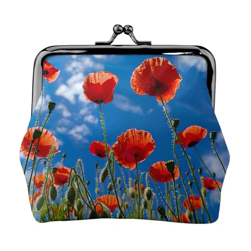 Mohnblumen auf blauem Himmel, praktische Münzgeldbörse, niedlicher Mini-Münzbeutel für Frauen (11,5 x 10,5 cm), exquisit, Schwarz, Einheitsgröße von SDFHU