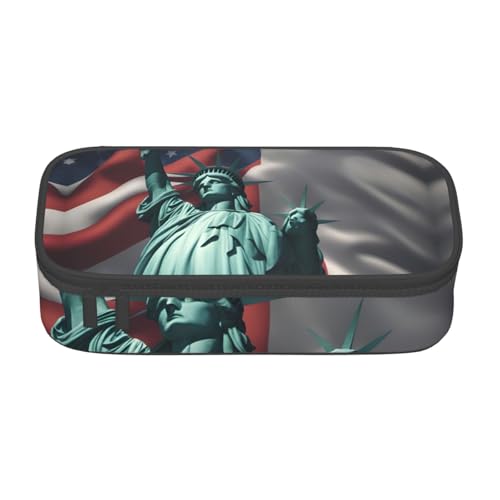 Multifunktionales Federmäppchen mit Freiheitsstatue-Flagge, Schreibwaren, Aufbewahrungstasche, Kosmetikartikel, Erwachsene von SDFHU