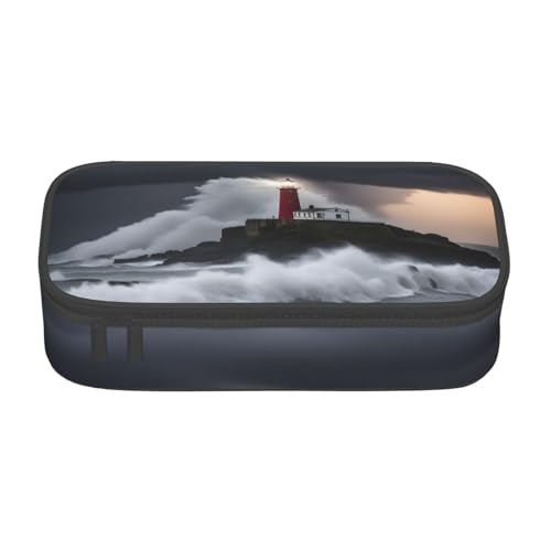 Multifunktionales Federmäppchen mit Leuchtturm im Sturm, Schreibwaren, Aufbewahrungstasche, Zubehör, Kosmetikartikel, Erwachsene von SDFHU