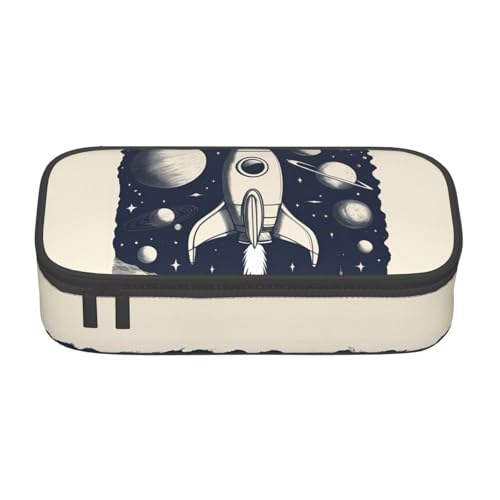 Multifunktionales Federmäppchen mit Rakete im Weltraum-Druck, Schreibwaren, Aufbewahrungstasche, Zubehör, Kosmetikartikel, Erwachsene von SDFHU
