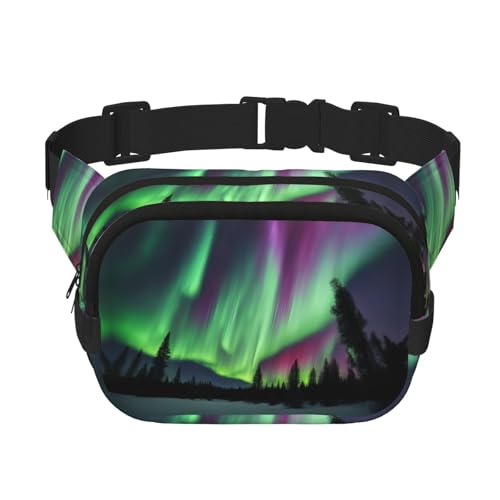 Northern Lights Painting Print Herren und Damen Quadratische Doppellagige Hüfttasche Workout Crossbody Reise Hüfttasche, Schwarz, Einheitsgröße von SDFHU