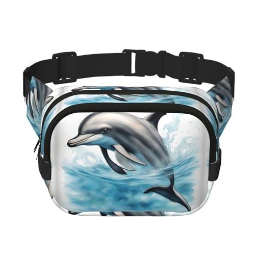 Ocean Delphin Looking at You Print Herren und Damen Quadratische doppellagige Hüfttasche Workout Crossbody Reise Hüfttasche, Schwarz, Einheitsgröße von SDFHU