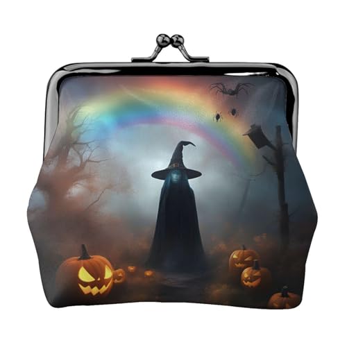 Rainbow Halloween Ghost Witch Hat Spiders Print Practicality Coin Purse Cute Mini Coin Pouch for Women (11.5*10.5cm) Exquisite, Schwarz, Einheitsgröße von SDFHU