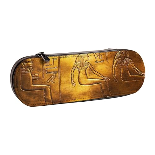 SDFHU Ägypten Hieroglyphen Druck Leder Federmäppchen - Vielseitiges Leder Stifthalter Federmäppchen Reise Alltag von SDFHU