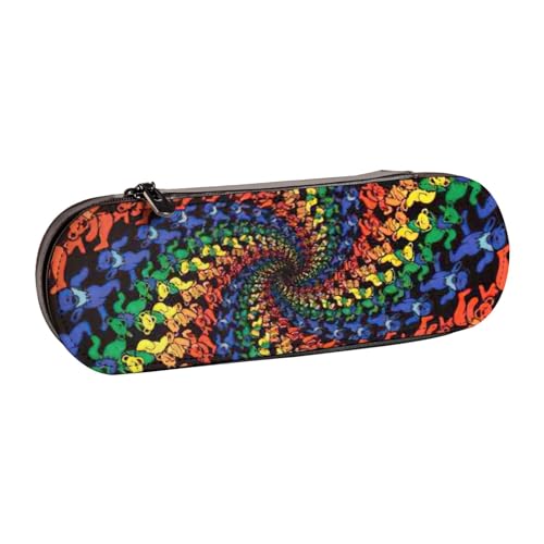 SDFHU Bear Dancing Tie Dye Print Leder Federmäppchen - Vielseitiges Leder Stifthalter Federmäppchen Reise Alltag von SDFHU