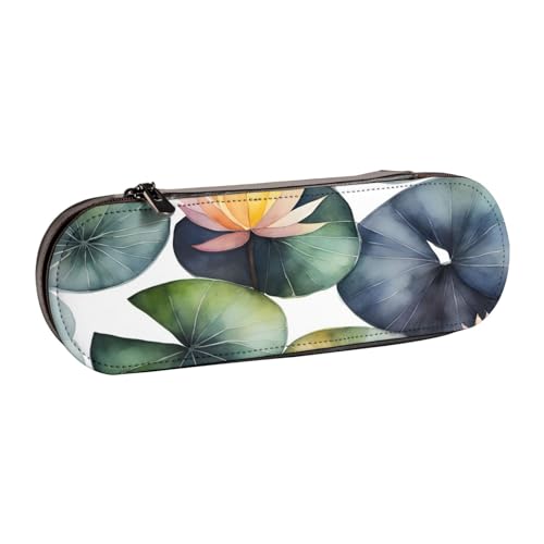 SDFHU Black Lily Pads 1 Federmäppchen aus Leder mit Aufdruck - Vielseitiger Stifthalter aus Leder für Reisen und den täglichen Gebrauch von SDFHU