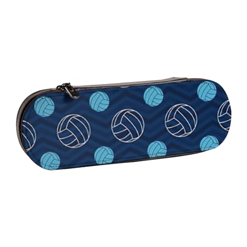 SDFHU Blaues Federmäppchen aus Leder mit Volleyball-Druck – vielseitiges Leder-Federmäppchen für Reisen, Alltag von SDFHU