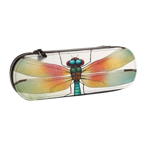 SDFHU Bunte Libelle 1 bedrucktes Leder-Federmäppchen – vielseitiger Leder-Stifthalter, Federmäppchen, für Reisen, den täglichen Gebrauch von SDFHU