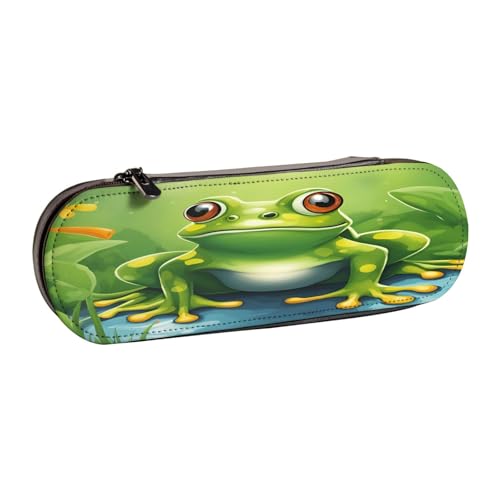 SDFHU Cartoon Frosch 1 Druck Leder Federmäppchen - Vielseitiger Leder Stifthalter Federmäppchen Reise Alltag von SDFHU